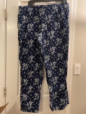 Lands End Navy Floral Flannel Pajama Pants Size 1X